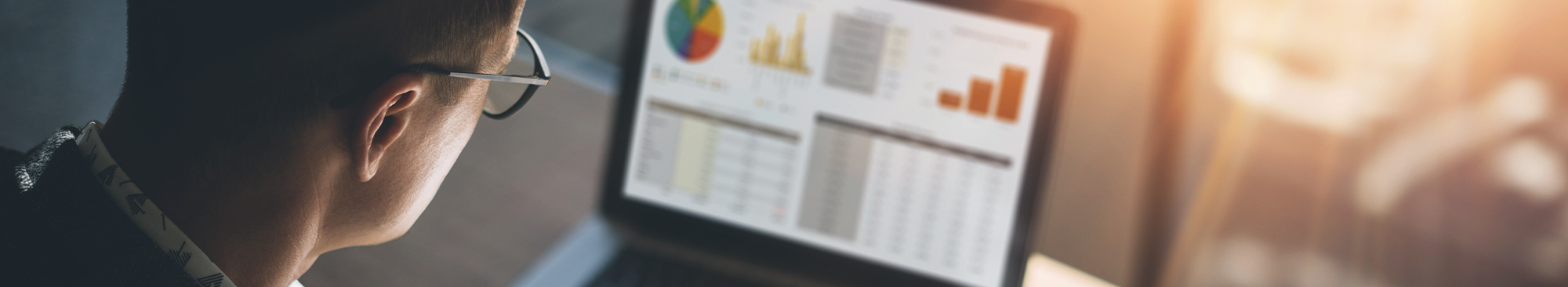 Man looking at analytics on laptop