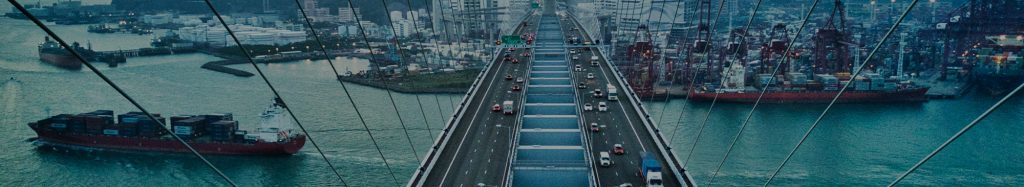 Bridge Over Water with Cargo Ships