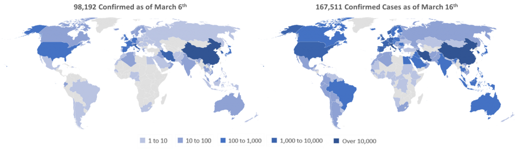 Map of Confirmed Coronavirus Cases around the World