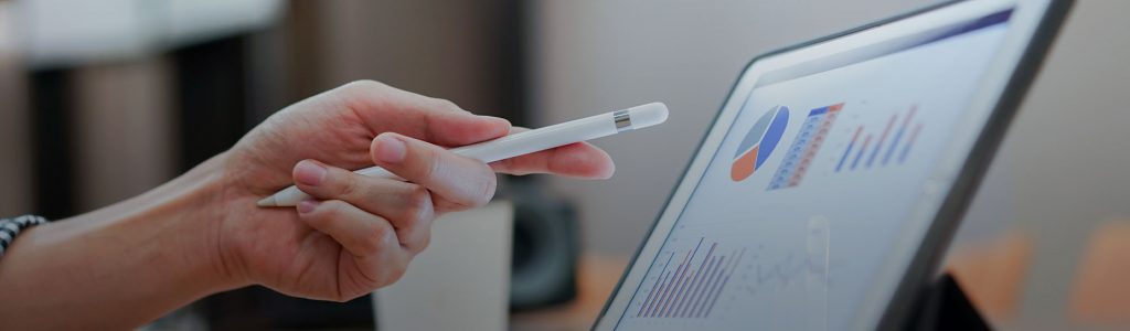 Hand Holding Stylus to Tablet with Analytics