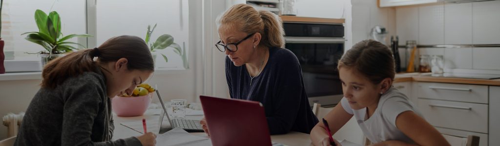 Kids and Mom Doing Homework