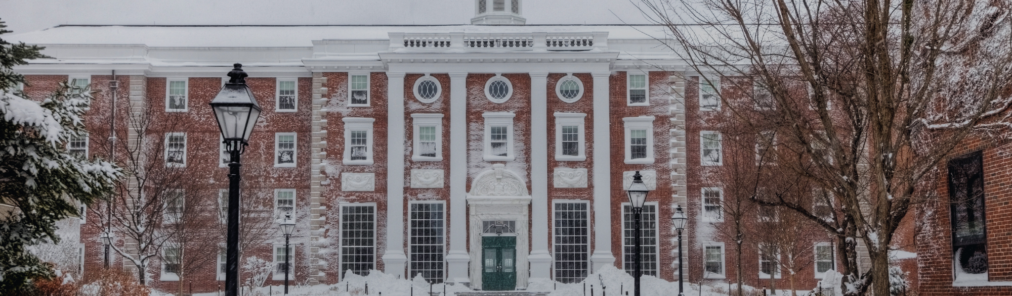 School building covered in snow