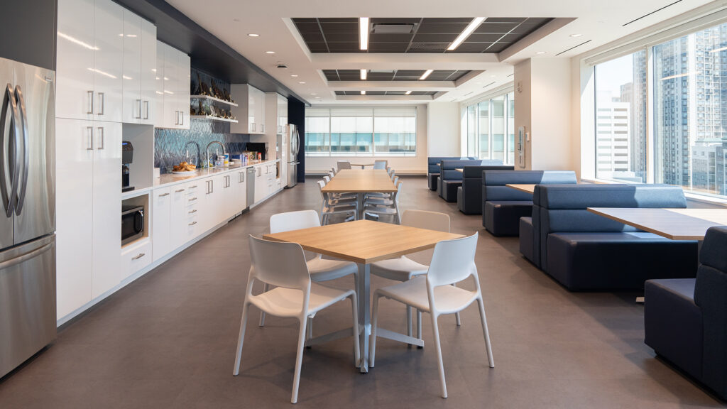 EPIC New Jersey City office kitchen with appliances and seating