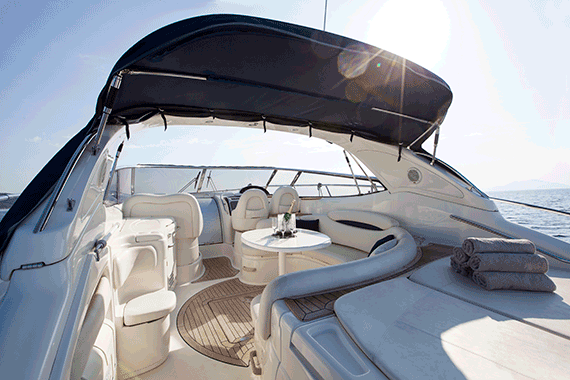 deck of luxury yacht in open water