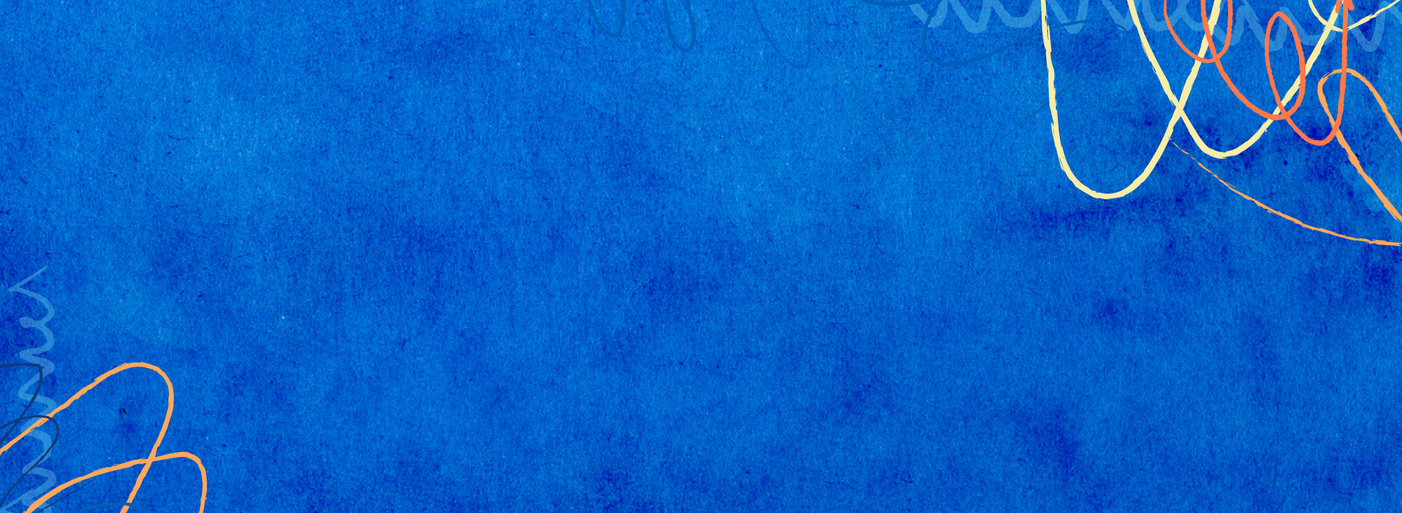 decorative; blue background with red, orange, and yellow scribbles