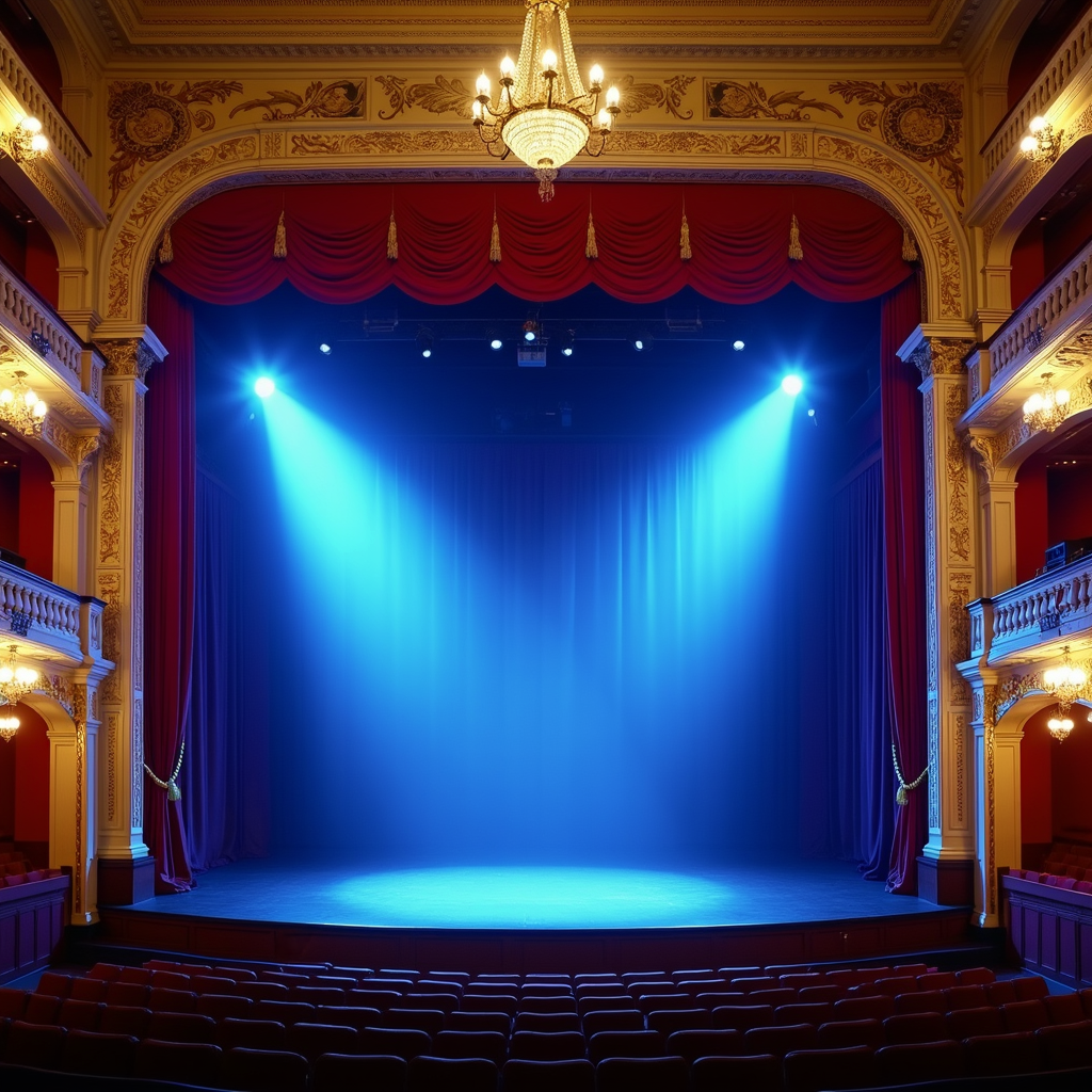 stage theater with curtain and spotlights
