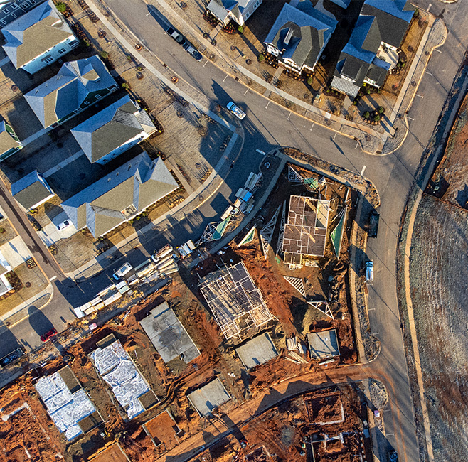 aerial view of residential subdivision construction