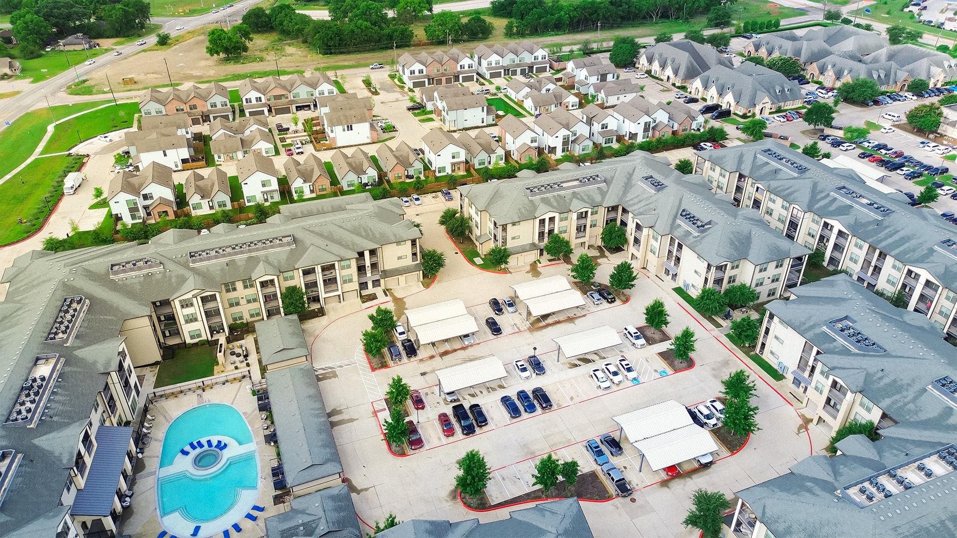 aerial view of gated community