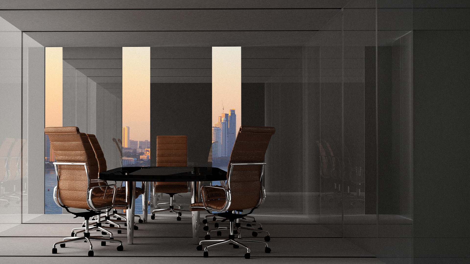 view of executive meeting room during late afternoon