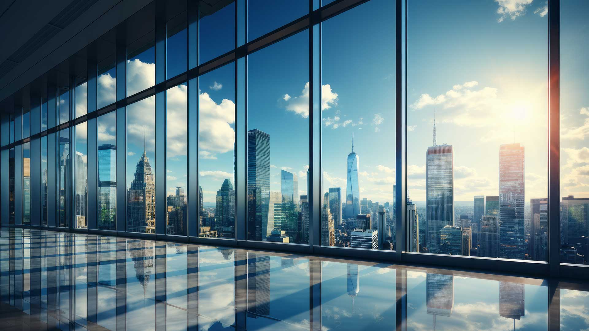 view of skyline from row of windows